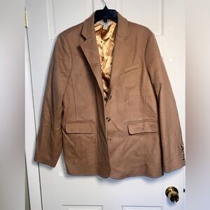 L.L. Bean Women's Wool Cashmere Blazer Camel Tan Gold Satin Lined Classic 18